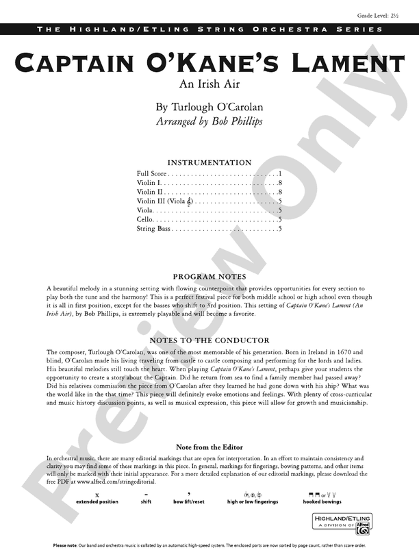 Captain O'Kane's Lament – String Orchestra Conductor Score & Parts