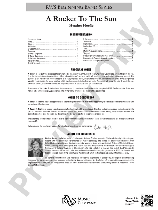 A Rocket to the Sun - Concert Band Conductor Score & Parts (Digital Download)