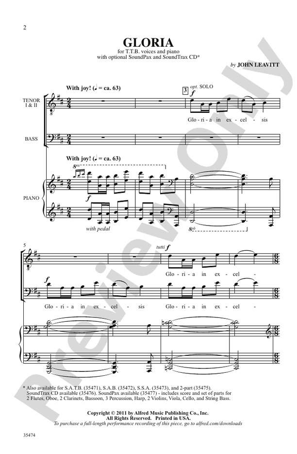 Gloria - John Leavitt – TTB Choral Octavo (Digital Download)