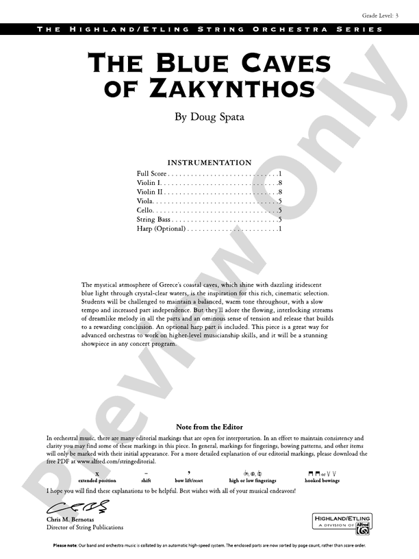 The Blue Caves of Zakynthos - String Orchestra Conductor Score & Parts (Digital Download)
