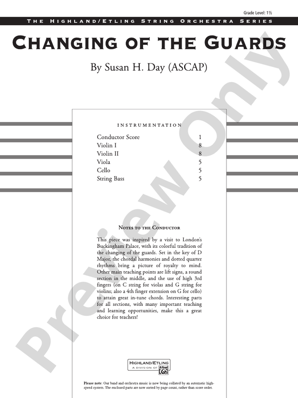 Changing of the Guards – String Orchestra Conductor Score & Parts (Digital Download)