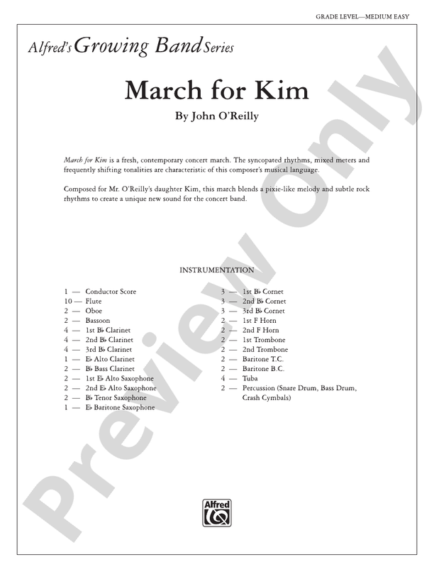 March for Kim - Concert Band Conductor Score & Parts (Digital Download)