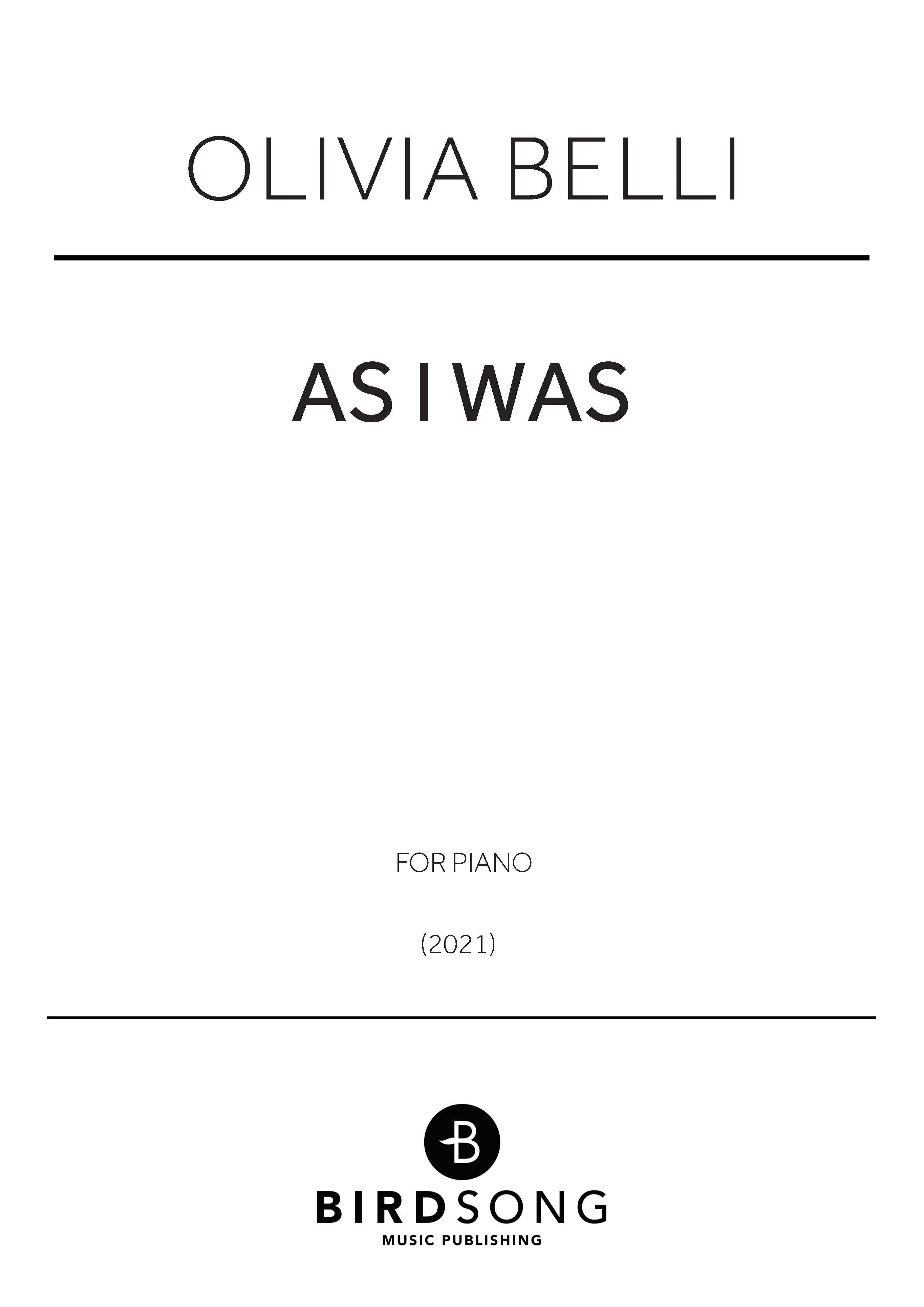 Belli - As I Was - Piano Solo (Digital Download)
