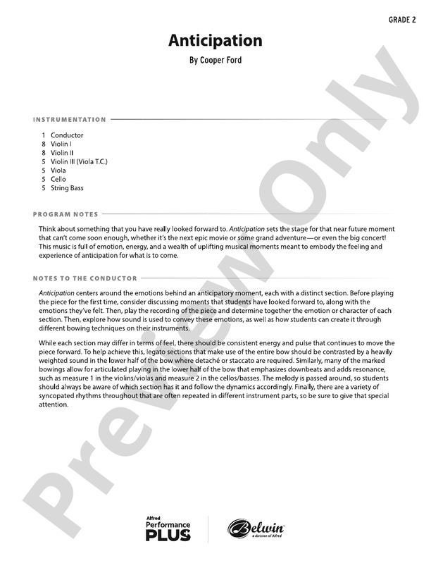 Anticipation - String Orchestra Conductor Score & Parts (Digital Download)