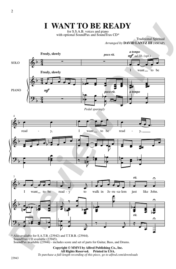 I Want to Be Ready – SSAB Choral Octavo - Digital Sheet Music Download (Digital Download)
