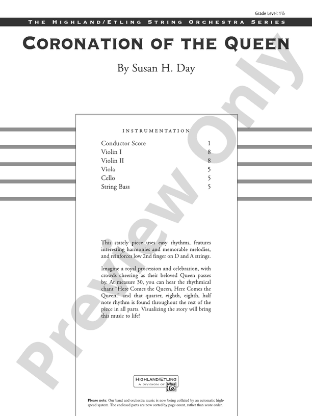 Coronation of the Queen - String Orchestra Conductor Score & Parts (Digital Download)