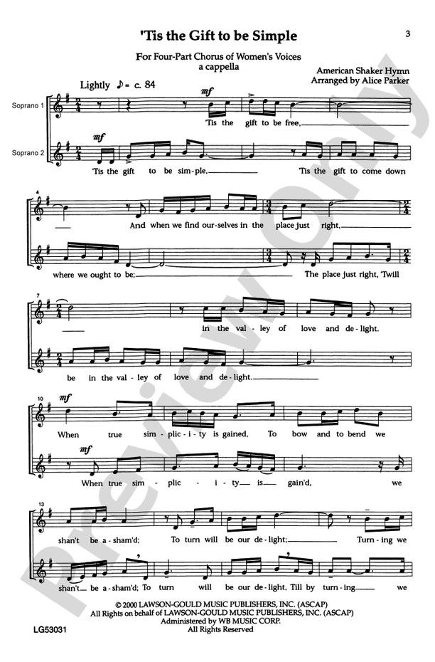 Tis the Gift to Be Simple - SSAA, a cappella Choral Octavo (Digital Download)