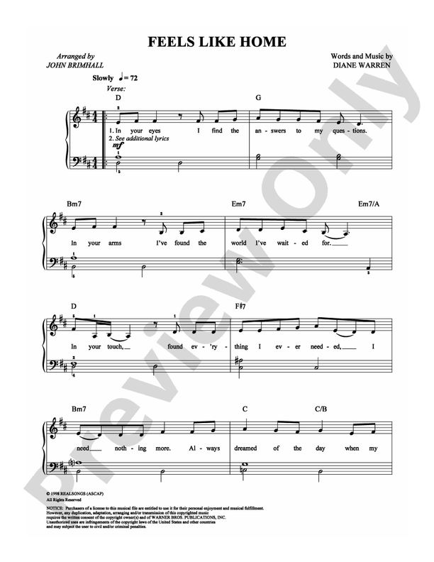 Feels Like Home - Arr. John Brimhall - Easy Piano (Digital Download)