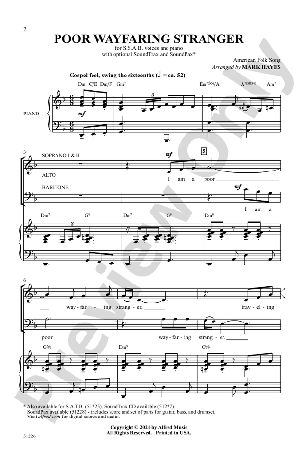 Poor Wayfaring Stranger - SSAB Choral Octavo (Digital Download)