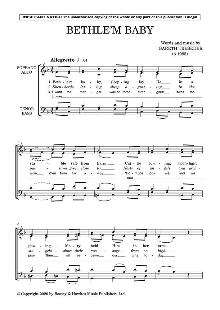Bethle'm Baby - Gareth Treseder - SATB Chorus/Unaccompanied (Digital Download)