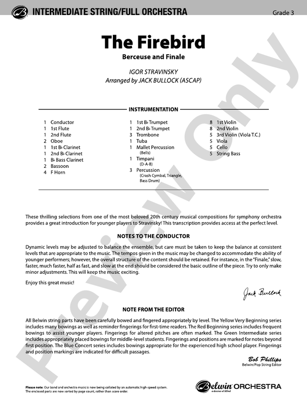 The Firebird – Full Orchestra Conductor Score & Parts (Digital Download)