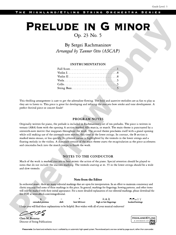 Prelude in G Minor - String Orchestra Conductor Score & Parts (Digital Download)