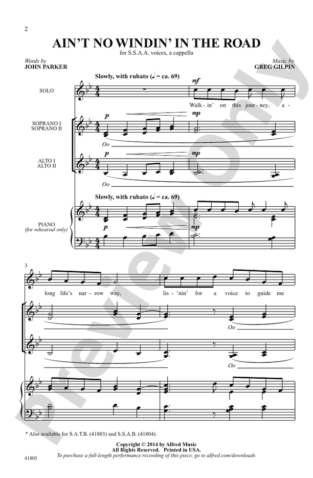 Ain't No Windin' in the Road - SSAA, a cappella Choral Octavo (Digital Download)