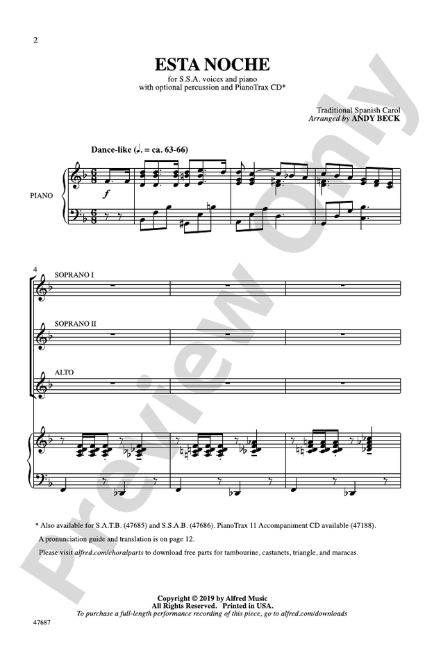 Esta Noche – SSA Choral Octavo (Digital Download)