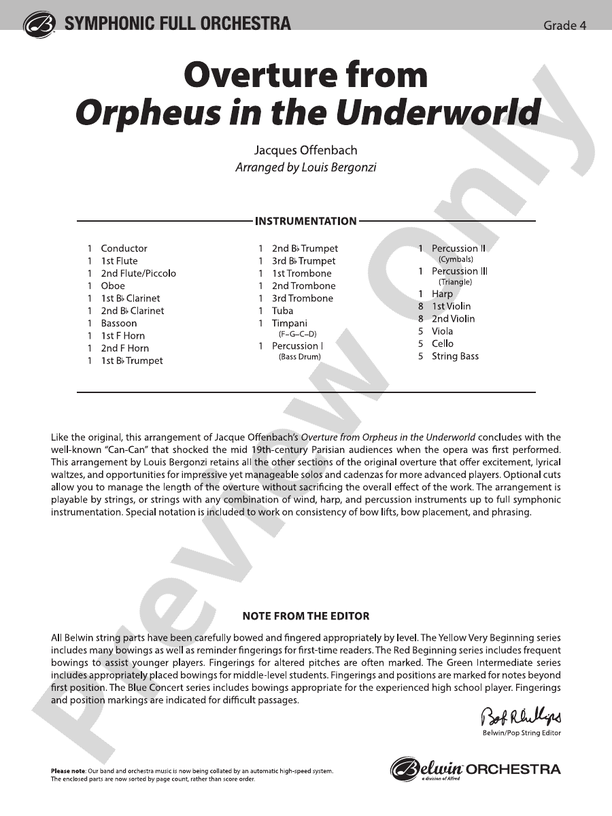 Overture from Orpheus in the Underworld – Full Orchestra Conductor Score & Parts (Digital Download)