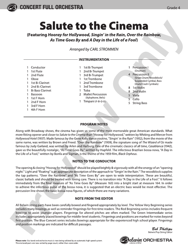 Salute to the Cinema – Full Orchestra Conductor Score & Parts (Digital Download)