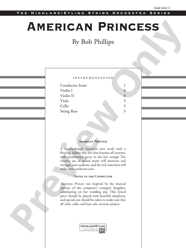 American Princess – String Orchestra Conductor Score & Parts (Digital Download)
