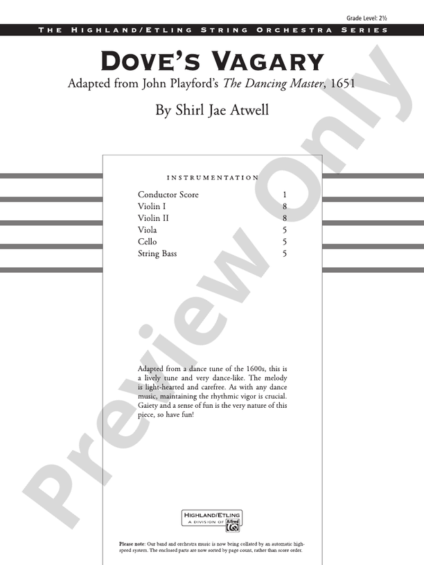 Dove's Vagary – String Orchestra Conductor Score & Parts (Digital Download)