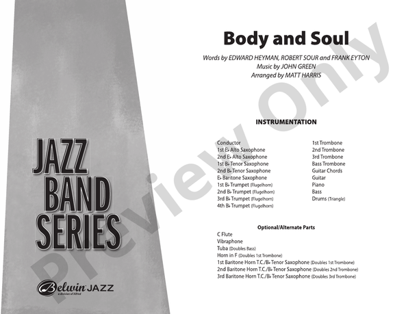 Body and Soul (Grade 3)- Jazz Ensemble Conductor Score & Parts(Digital Download)