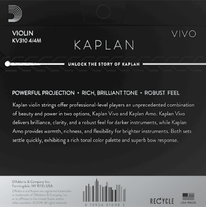 D'Addario Kaplan Vivo Violin, (Med) Set, 4/4