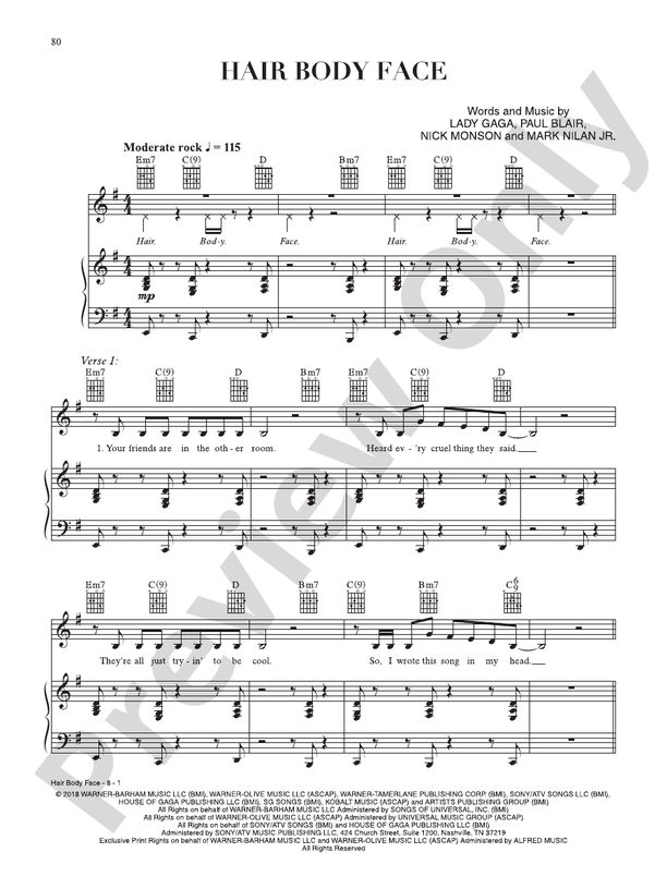 Hair Body Face (from A Star Is Born) - PVG (Digital Download)