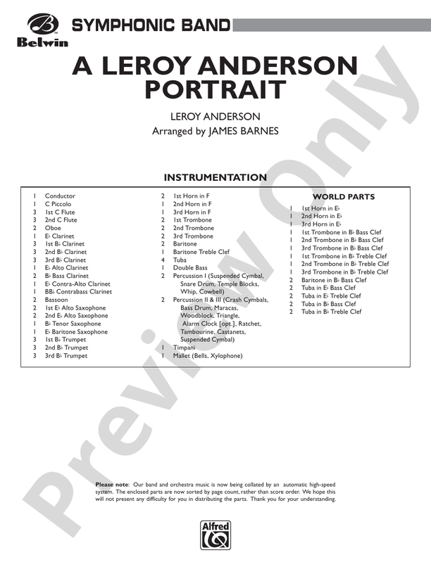 Leroy Anderson Portrait - Concert Band Conductor Score & Parts (Digital Download)