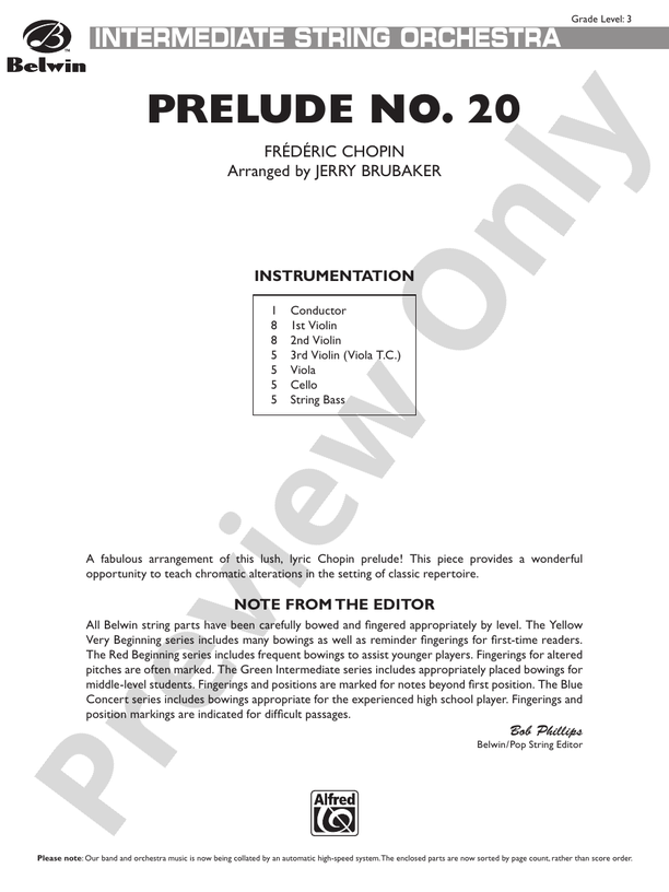 Prelude No. 20 – String Orchestra Conductor Score & Parts (Digital Download)