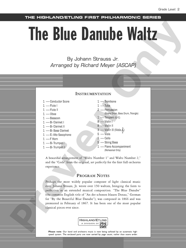 The Blue Danube Waltz – Full Orchestra Conductor Score & Parts (Digital Download)