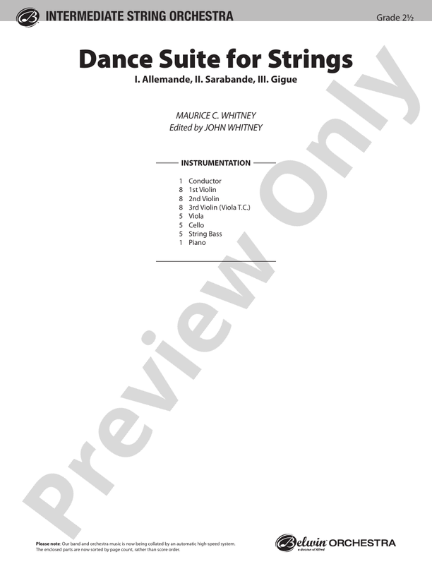 Dance Suite for Strings (I. Allemande, II. Sarabande, III. Gigue) – String Orchestra Conductor Score & Parts (Digital Download)