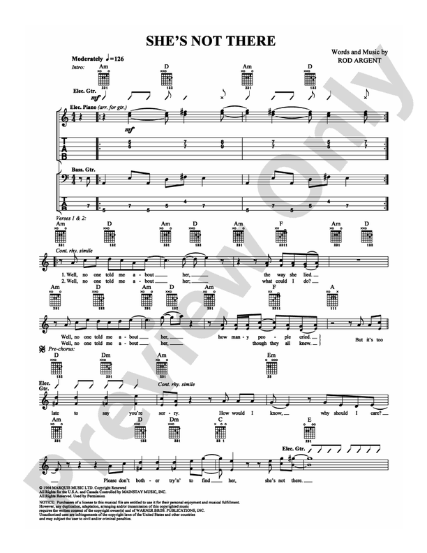 She's Not There - The Zombies - Guitar TAB (Digital Download)