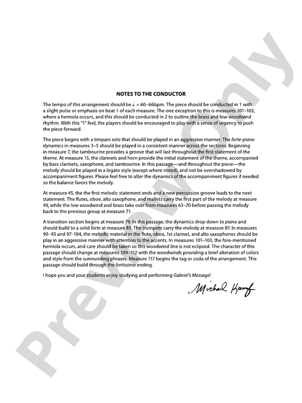Gabriel's Message - Concert Band Conductor Score & Parts (Digital Download)