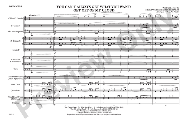 You Can't Always Get What You Want / Get Off of My Cloud – Marching Band Conductor Score & Parts (Digital Download)