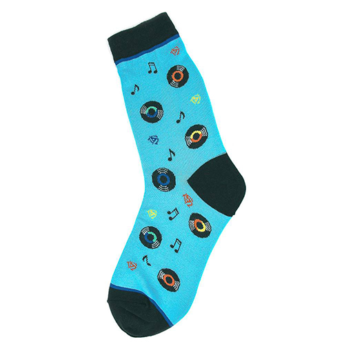 Foot Traffic Womens Socks with Records and Music Notes Teal