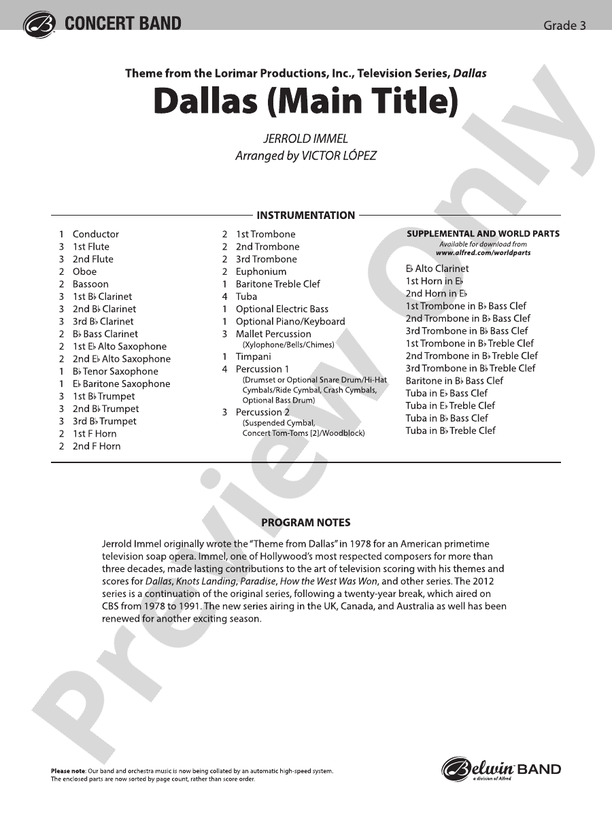 Dallas (Main Title) - Concert Band Conductor Score & Parts (Digital Download)