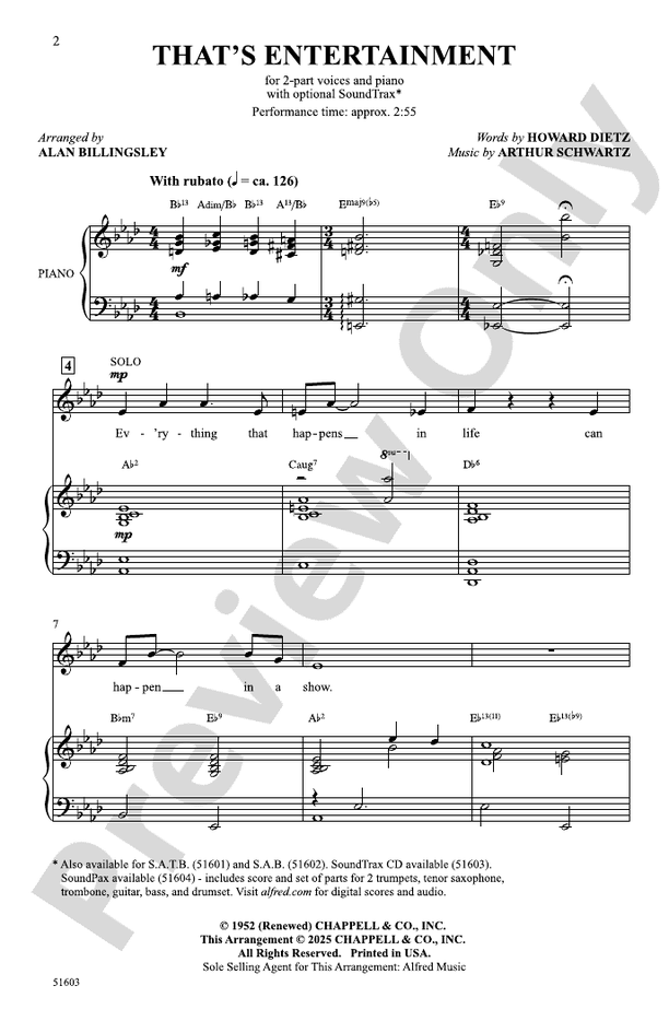 That's Entertainment - 2 Part Treble Choral Octavo (Digital Download)