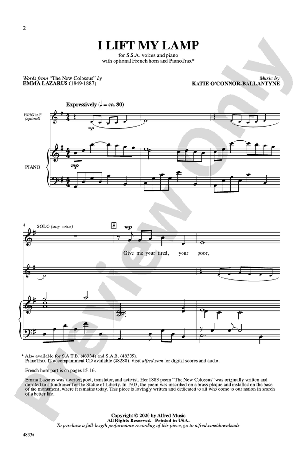 I Lift My Lamp – SSA Choral Octavo (Digital Download)