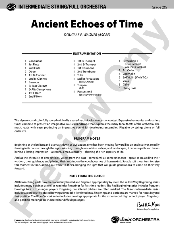 Ancient Echoes of Time – Full Orchestra Conductor Score & Parts (Digital Download)