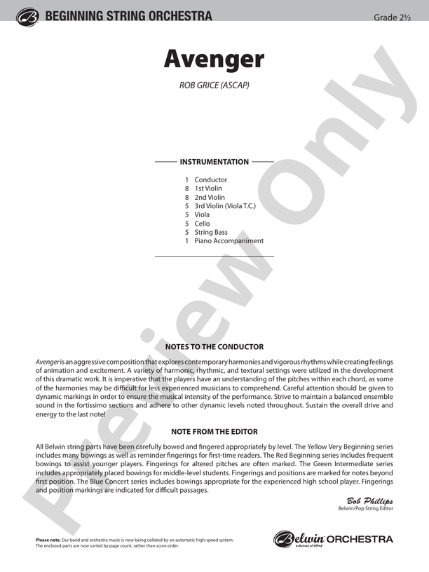 Avenger – String Orchestra Conductor Score & Parts (Digital Download)