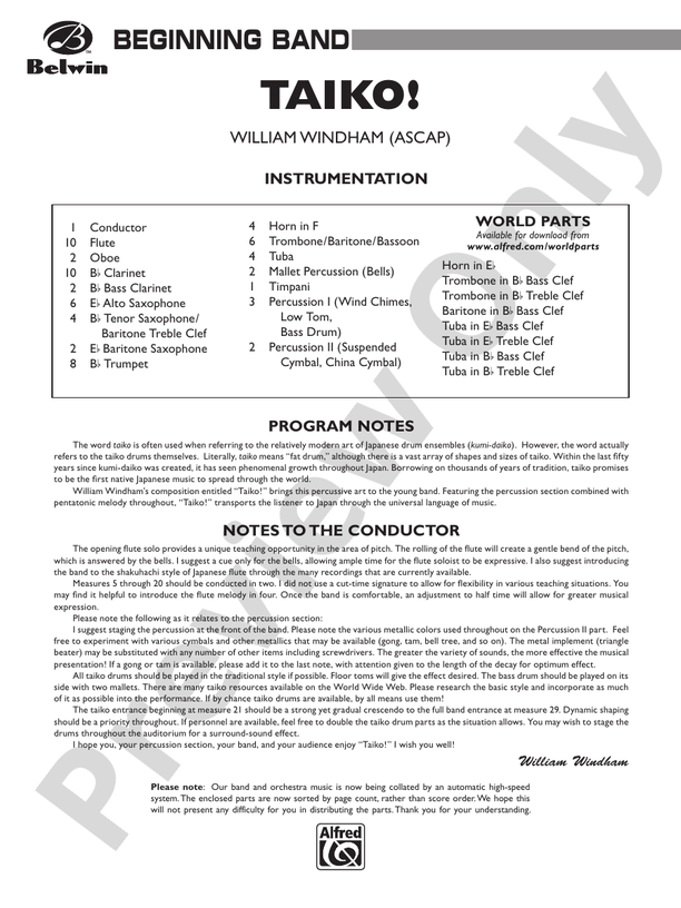 Taiko! - Concert Band Conductor Score & Parts (Digital Download)