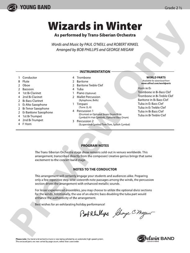 Wizards in Winter - Concert Band Conductor Score & Parts (Digital Download)