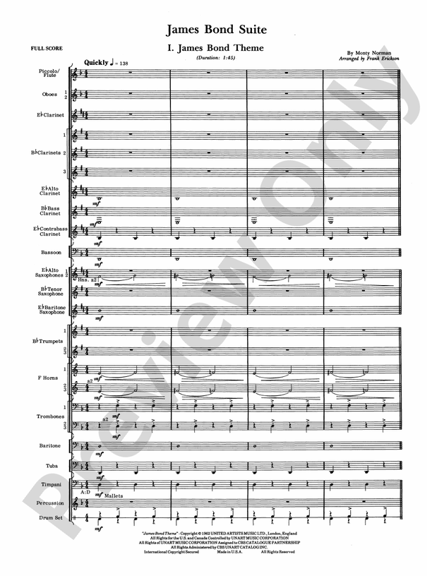 James Bond Suite (Medley) - Concert Band Conductor Score & Parts (Digital Download)