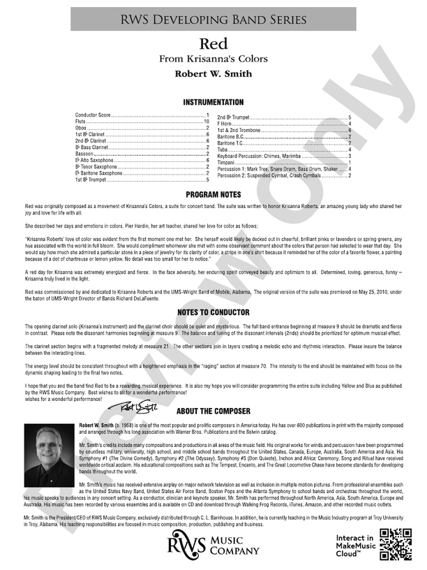 Red - Concert Band Conductor Score & Parts (Digital Download)