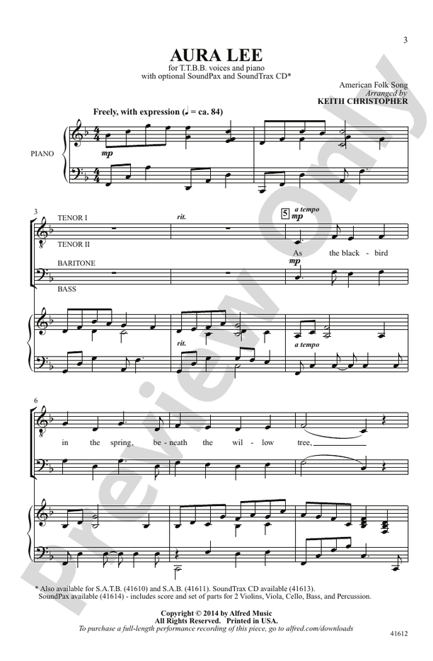 Aura Lee - Arr. Keith Christopher – TTBB Choral Octavo (Digital Download)