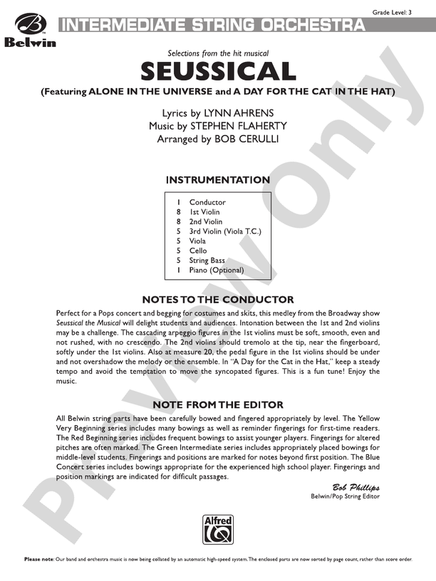 Seussical the Musical, Selections from – String Orchestra Conductor Score & Parts (Digital Download)