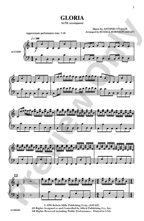 Gloria - Antonio Vivaldi (Arr. Russell L Robinson) – SATB Choral Octavo (Digital Download)