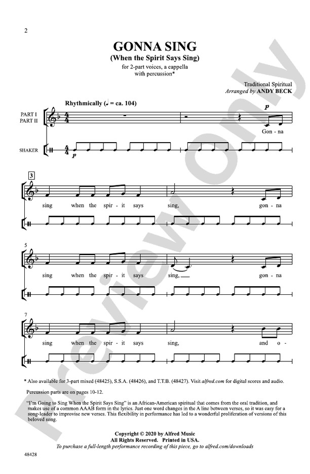 Gonna Sing – 2-Part, a cappella Choral Octavo (Digital Download)