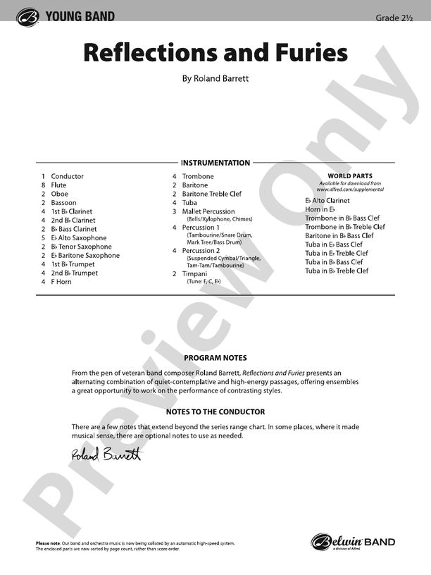 Reflections and Furies - Concert Band Conductor Score & Parts (Digital Download)