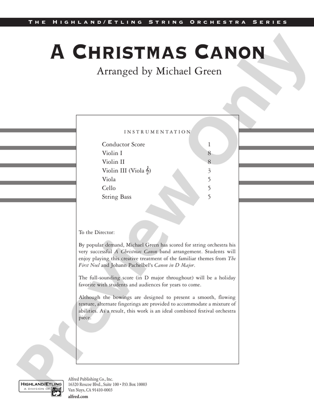 A Christmas Canon – String Orchestra Conductor Score & Parts (Digital Download)