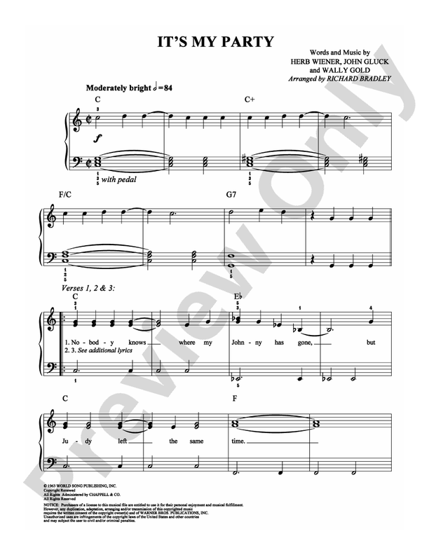 It's My Party - Arr. Richard Bradley - Easy Piano (Digital Download)