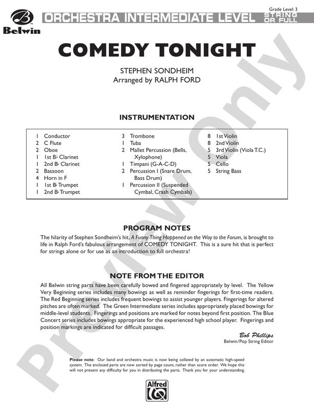 Comedy Tonight - Full Orchestra Conductor Score & Parts (Digital Download)